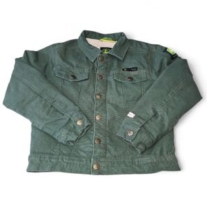 John Deere Kids Green Canvas Trucker Jacket Fleece Lined Size 8